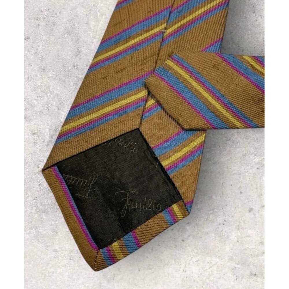 EMILIO PUCCI VINTAGE Shantung Silk Tie ITALY Brown Blue Striped W:3.1" EUC - Picture 3 of 4
